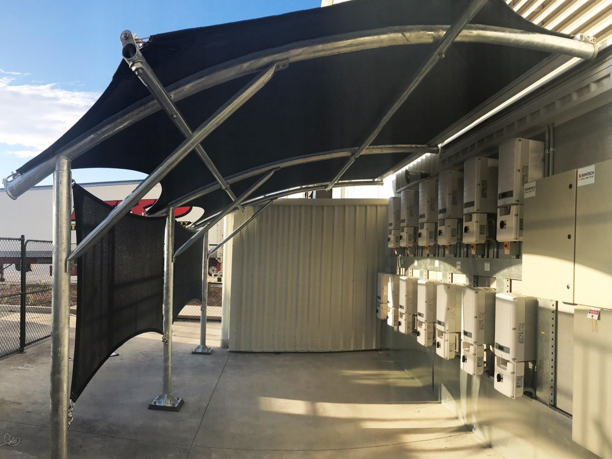 Shade Structure to cool solar inverters.